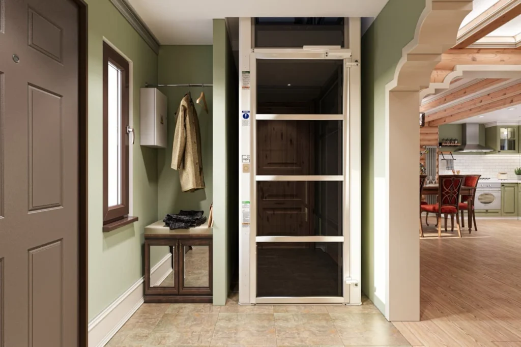 Compact Cube Lift residential elevator installed inside a modern home