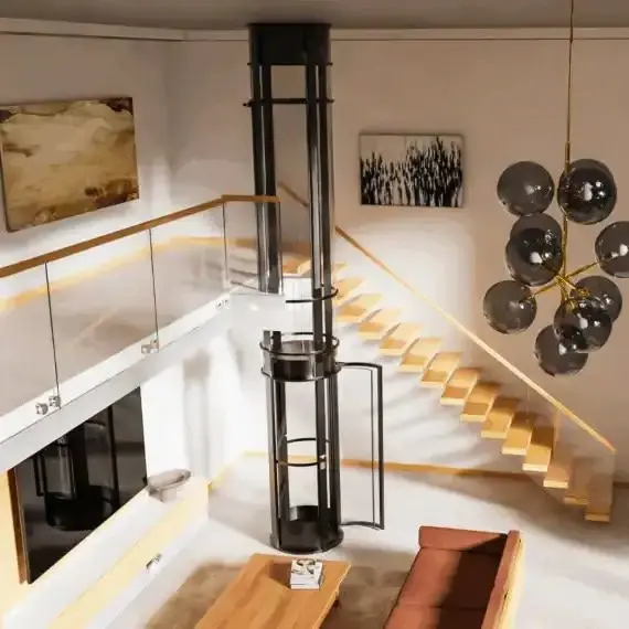 Level Up CY200 glass cylinder residential elevator installed in a modern Florida luxury home with multiple floors