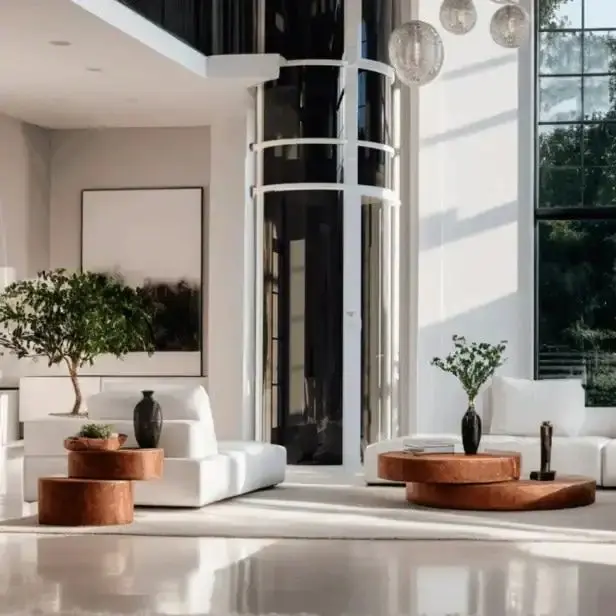Level Up Whisper CY300 Residential Elevator with glass cabin in a modern Florida home