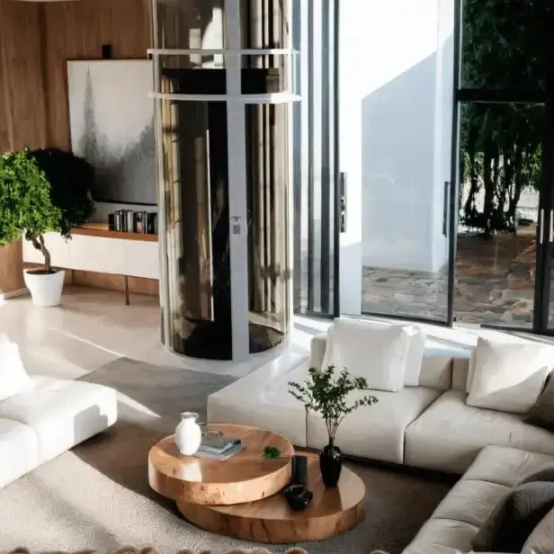 Level Up Whisper CY300 Residential Elevator with glass cabin in a modern Florida home