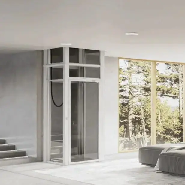 Level Up Whisper Elite SQ200 glass residential elevator installed in a modern luxury Florida home