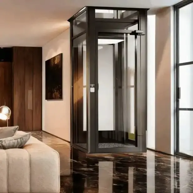 Level Up Whisper Elite SQ200 residential elevator with glass cabin installed in a luxury modern Florida home