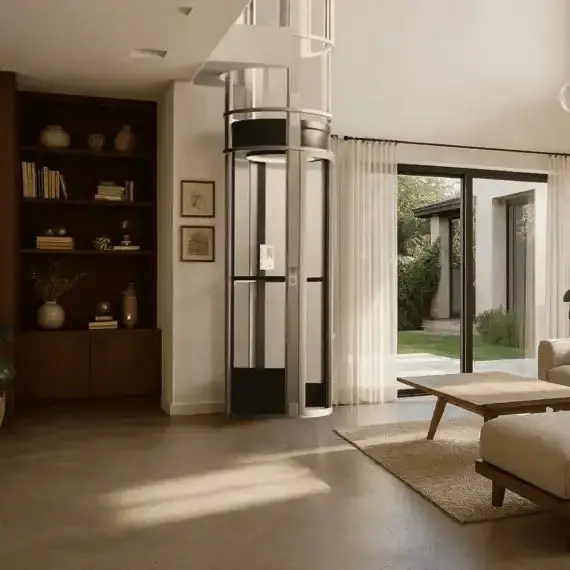 Level Up CY200 panoramic residential elevator installed inside a modern Florida luxury home