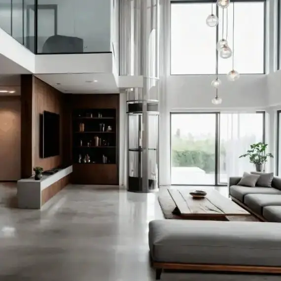Level Up CY200 panoramic glass residential elevator inside a modern luxury home in Florida