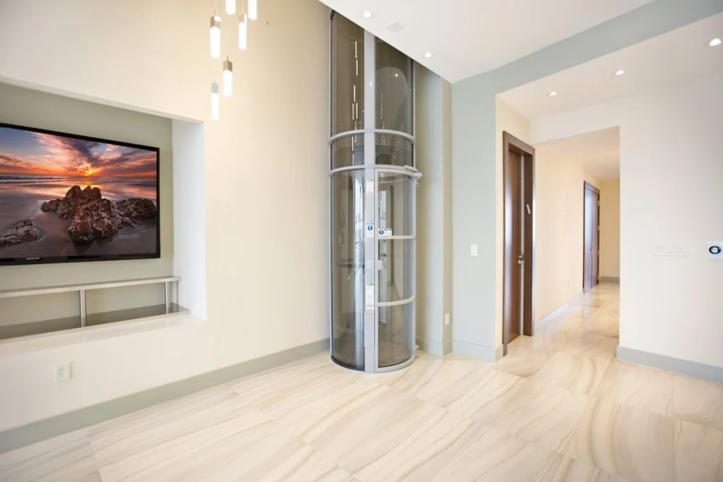 PVE37 pneumatic vacuum elevator installed in a contemporary Florida home interior