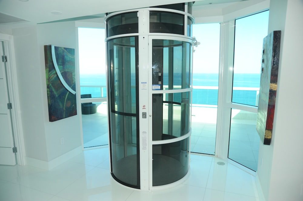 PVE52 pneumatic vacuum elevator installed in a modern oceanfront home in Florida