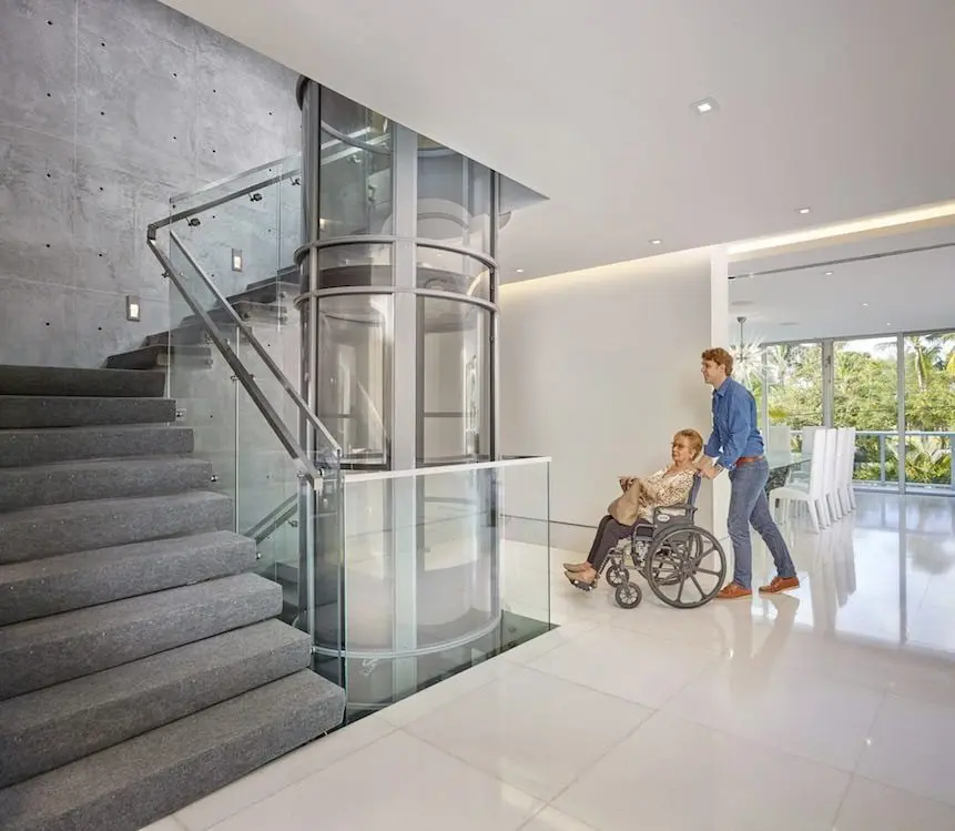 PVE52 pneumatic vacuum elevator providing wheelchair accessibility in a modern Florida home