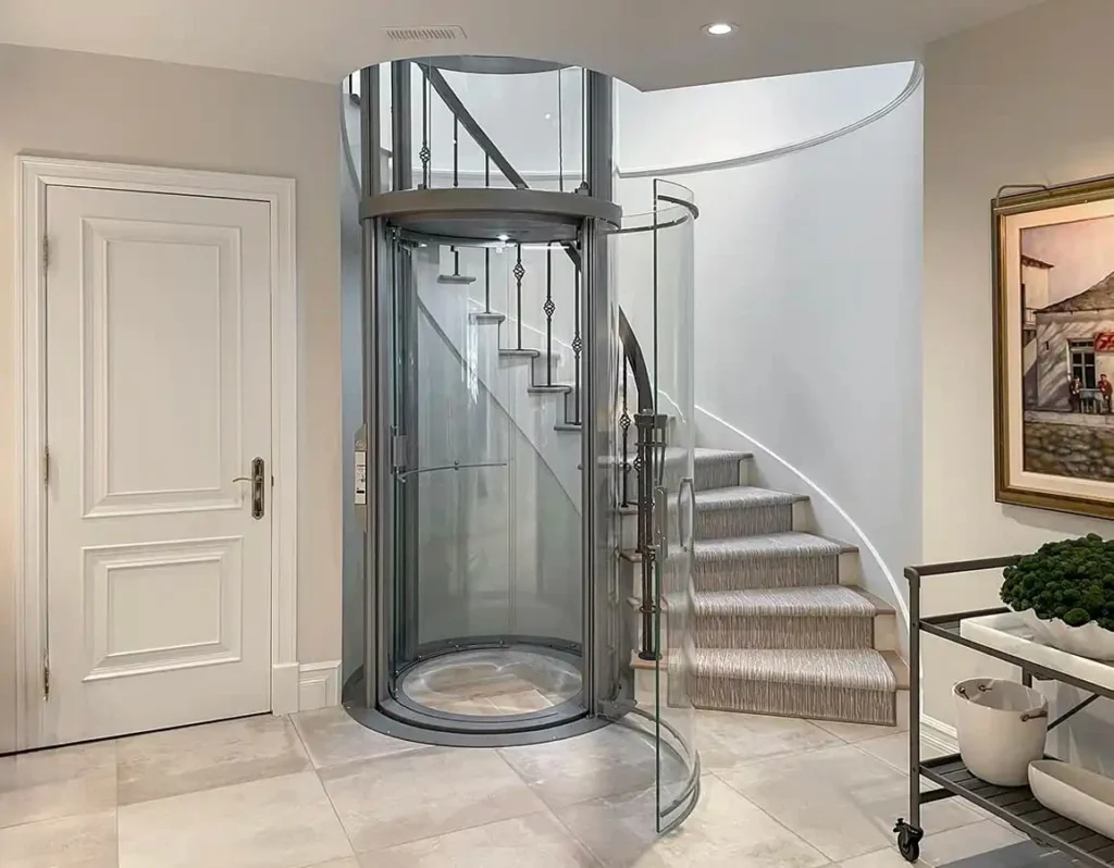 VueLift Round Glass home elevator installed in a modern Florida residence